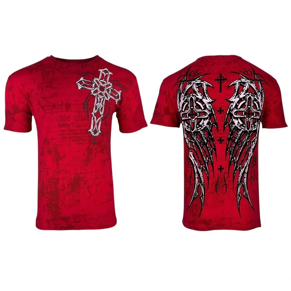 Archaic by Affliction Men's T-Shirt Wing Man Biker Cross Y2K S-5XL - Picture 2 of 8
